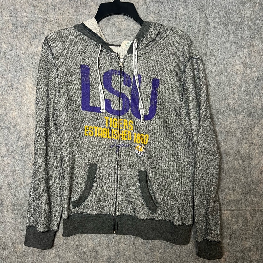 Blue84 Men Size Large LSU TIGERS Gray‎ Full Zip Hooded Jacket
